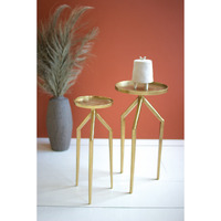 SET OF TWO ANTIQUE BRASS ALUMINUM COCKTAIL TABLES