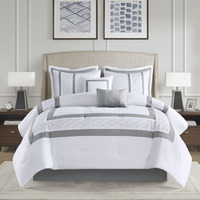 Ergode  8 Piece Embroidered Comforter Set - King Size, Hotel Style Luxury, White with Exquisite Embroidery, Hypoallergenic, Machine Washable