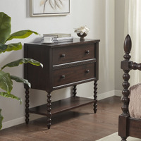 Ergode Accent Chest - Dark Morocco Finish | Double Drawer & Spacious Lower Shelf | Turned Solid Wood Legs | Farmhouse Design | Easy Assembly | Stylish & Functional Storage Solution