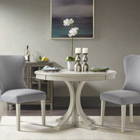 Ergode Round Dining Table - Elegant Wood Veneer Top, Antique Cream Finish, Sturdy Solid Wood Legs - Seats 4 - Assembly Tools Included