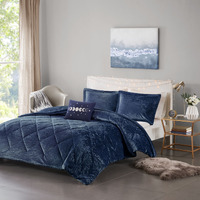 Ergode Velvet Comforter Set - Navy, Diamond Quilted, Hypoallergenic, Machine Washable - Transform Your Bedroom into a Serene Oasis - Includes Shams and Decorative Pillow