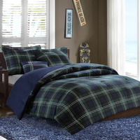 Ergode Comforter Set - Elegant Blue and Green Plaid Pattern - Includes Comforter, Shams, and Decorative Pillow - Machine Washable - Antimicrobial Treatment for Freshness - Enhance Your Bedroom Decor