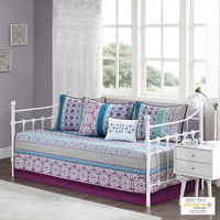 Ergode 6 Piece Boho Reversible Daybed Set - Trendy and Vibrant Global Prints - Includes Shams, Pillow, and Bedskirt - OEKO-TEX Certified - Antimicrobial - Fits Twin Size Mattress