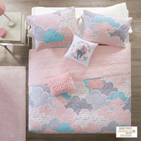 Ergode Cotton Reversible Quilt Set - Charming Ergode Motif, Hypoallergenic, OEKO-TEX Certified, Antimicrobial Treatment, Includes Decorative Pillows.