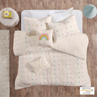 Ergode Cotton Jacquard Pom Pom Duvet Cover Set - Charming and Cozy Bedding for Kids' Bedroom - OEKO-TEX Certified, Antimicrobial, Machine Washable - Includes Shams and Decorative Pillows - Twin Size