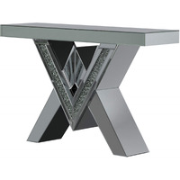 Taffeta V-shaped Sofa Table with Glass Top Silver