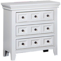 Cile 26 Inch Nightstand, 3 Panel Drawers, White Wood, Round Nickel Handles