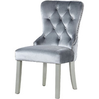 21 Inch Dining Chair, Set of 2, Gray Flannelette, Acrylic Crystal Tufting