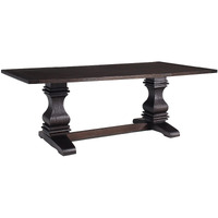 86 Inch Dining Table, Turned Legs, Double Pedestal, Rustic Espresso Brown