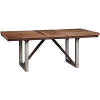 60-77 Inch Extendable Dining Table, Natural Brown Wood, Smooth Gray Metal