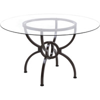 30 Inch Round Dining Table, Clear Glass Top, Interlocked Ring Motif Legs