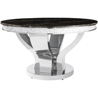 51 Inch Round Dining Table, Marble Top, Glass Tiles on Edge, Chrome Base