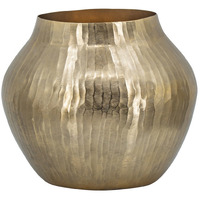Kria 13 Inch Modern Vase, Curved Shape, Hammered Texture, Gold Metal Finish