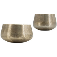 Set of 2 Metal Bowls, Seude Gold Finish, Curved Shape, Streaked Texture
