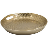 15 Inch Round Decorative Platter Tray, Sloped Rim, Texture Brass Gold