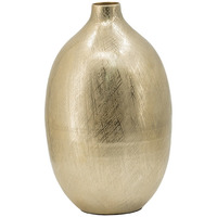 Pansy 14 Inch Modern Vase, Metal, Tall Curved Shape, Bottleneck, Gold