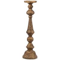 Mia 24 Inch Pillar Candle Holder, Antique Brass Metal, Turned Pedestal