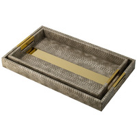 Set of 2 Textured Nesting Trays, MDF Frame, Vegan Faux Leather, Flannel