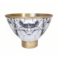 Sinzo 10 Inch Tapered Bowl, Gold Aluminum, Textured Design, Black, White