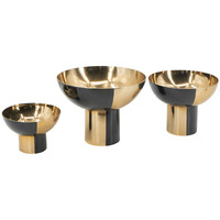 Set of 3 Round Bowls, Black and Gold Aluminum Finish, Sturdy Metal Stand