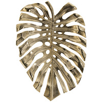 Linzo 19 Inch Aluminum Wall Hanging Bowl, Monstera Leaf, Bright Gold Finish