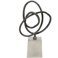 9 Inch Table Sculpture, Abstract Loop Design, Block Base, Black, Silver