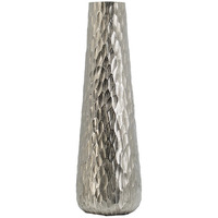 23 Inch Tall Oblong Vase, Diamond Textured, Tapered, Aluminum, Silver