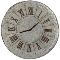 20 Inch Classic Round Wall Clock, Metal, Roman Numerals, Vintage Gray