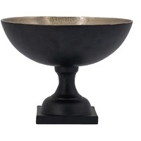 10 Inch Vintage Style Accent Bowl, Gold, Antique Black, Pedestal Stand