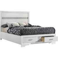 Vino Full Size Panel Bed with 2 Storage Drawers, Acrylic Glitter, White