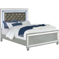 Gina Queen Panel Bed, LED Headboard, Gray Faux Leather Upholstery, Silver