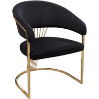 Emy 26 Inch Cantilever Barrel Dining Chair, Black Velvet Upholstery, Gold