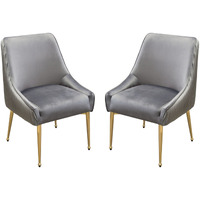 24 Inch Pleated Dining Side Chair, Set of 2, Smooth Gray Velvet Upholstery