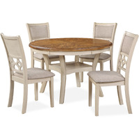 Beas 5 Piece Dining Table and Chair Set, Brown, Beige Wood, Fabric Seating