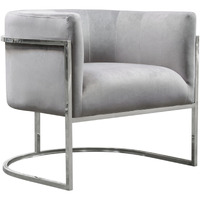 Kel 31 Inch Cantilever Accent Chair, Gray Velvet, Silver Stainless Steel