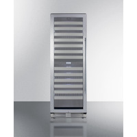 Commercially approved dual zone wine cellar for built-in or freestanding use with seamless stainless steel door and full-extension shelving