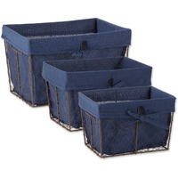 ASST RUSTIC BRONZE CHICKEN WIRE FRENCH BLUE LINER BASKET SET/3