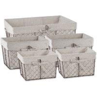 ASST RUSTIC BRONZE CHICKEN WIRE STONE & WHITE GINGHAM CHECK LINER BASKET SET/5