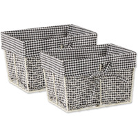 MEDIUM ANTIQUE WHITE CHICKEN WIRE BLACK & WHITE GINGHAM CHECK LINER BASKET SET/2