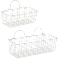 ASST ANTIQUE WHITE WIRE WALL BASKET SET/2