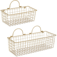 ASST GOLD WIRE WALL BASKET SET/2