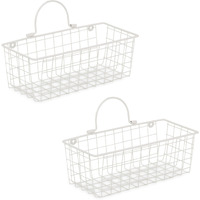 SMALL ANTIQUE WHITE WIRE WALL BASKET SET/2