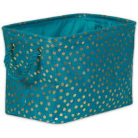 POLYESTER BIN  DOTS GOLD / TEAL RECTANGLE MEDIUM 16x10x12
