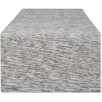 BLACK/OFF-WHITE TONAL RECYCLED COTTON SLUBBY RIB TABLE RUNNER 14x72