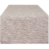 LEATHER BROWN AND OFF-WHITE TONAL RECYCLED COTTON SLUBBY RIB TABLE RUNNER 14x108