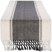 BLACK DOBBY STRIPE RIBBED TABLE RUNNER 13x72