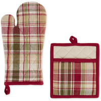 GIVE THANKS PLAID OVEN MITT & POTHOLDER SET