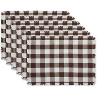 BARK BROWN HEAVYWEIGHT CHECK FRINGED PLACEMAT SET/6