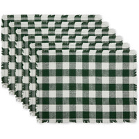 HUNTER GREEN  HEAVYWEIGHT CHECK FRINGED PLACEMAT SET/6