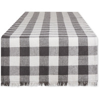 MINERAL HEAVYWEIGHT CHECK FRINGED TABLE RUNNER 14x108